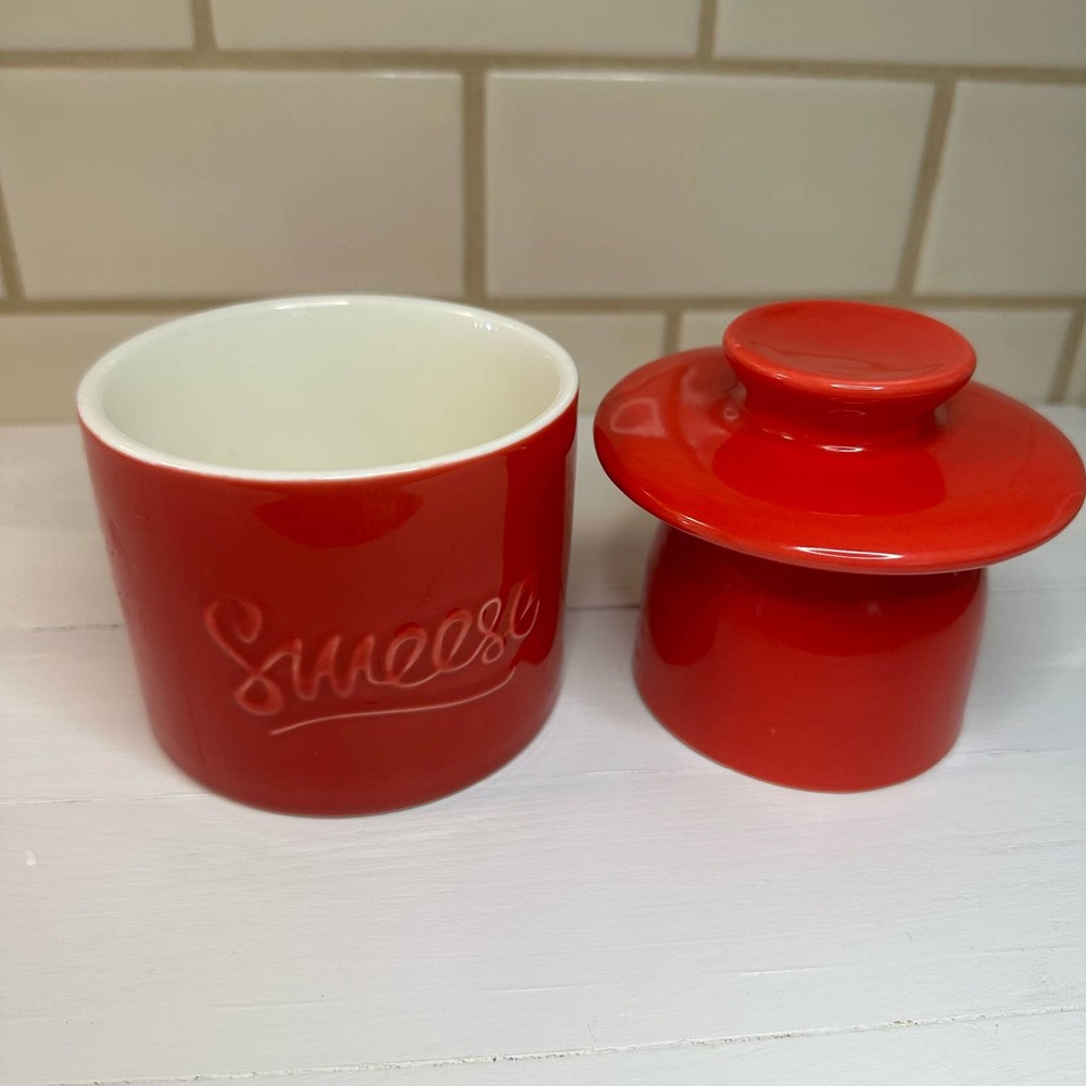 Sweese- Red Porcelain French Butter Bell Crock Keeper Dish